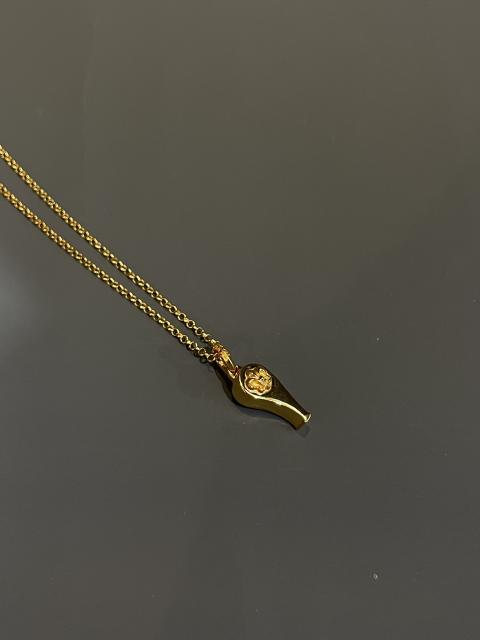 CH 22K Gold Floral Cross Whistle Pendant Necklace