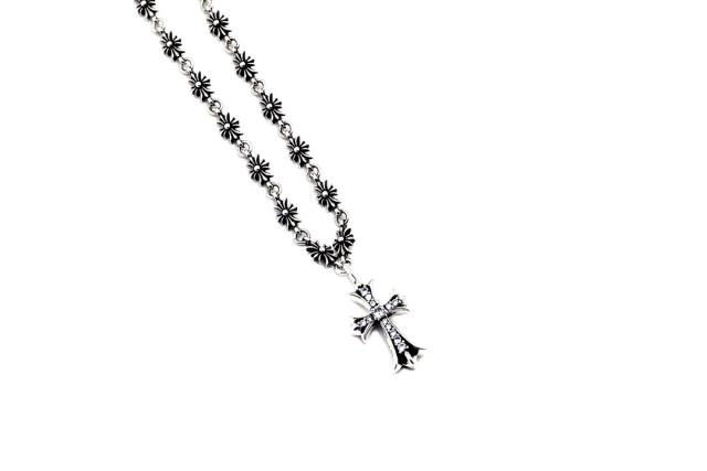 CH Full Crystal Cross Floral Station Chain Set Necklace