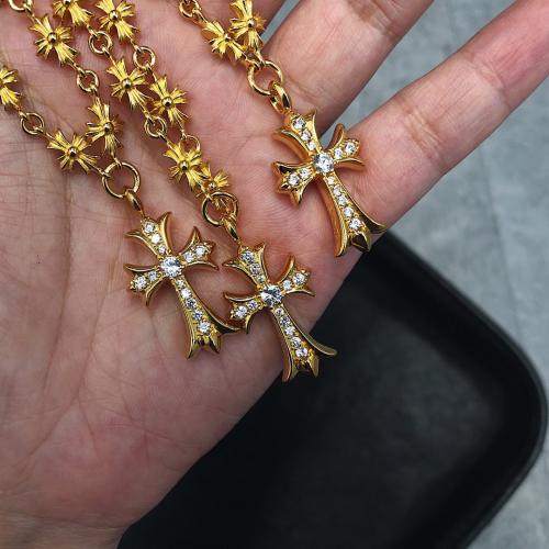 CH 22K Gold Diamond Flame Cross Full Star Link Necklace