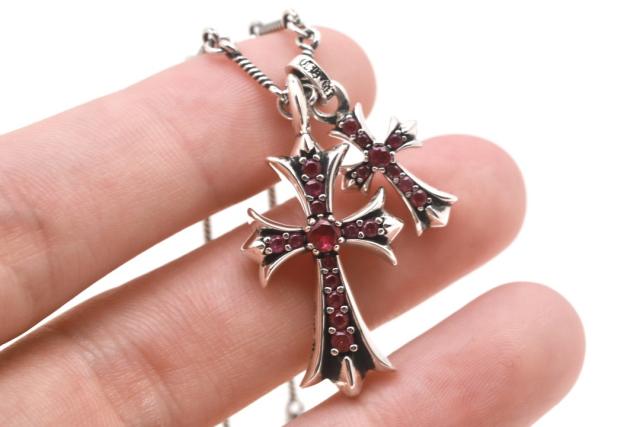 CH Pink Ruby Twin Large & Mini Cross Twist Chain Necklace