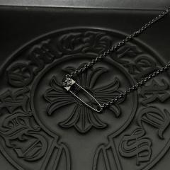 CH Matte Black Floral Cross Safety Pin Cable Necklace