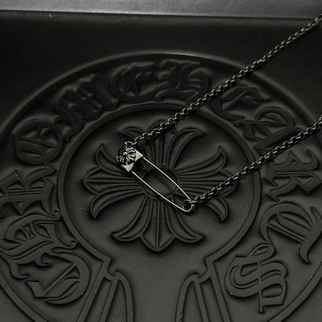 CH Matte Black Floral Cross Safety Pin Cable Necklace