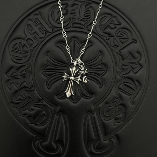 CH Vintage Plain Twin Cross Minimal Cable Necklace