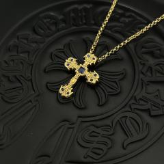 CH 18K Gold Sapphire Flame Cross Cable Necklace