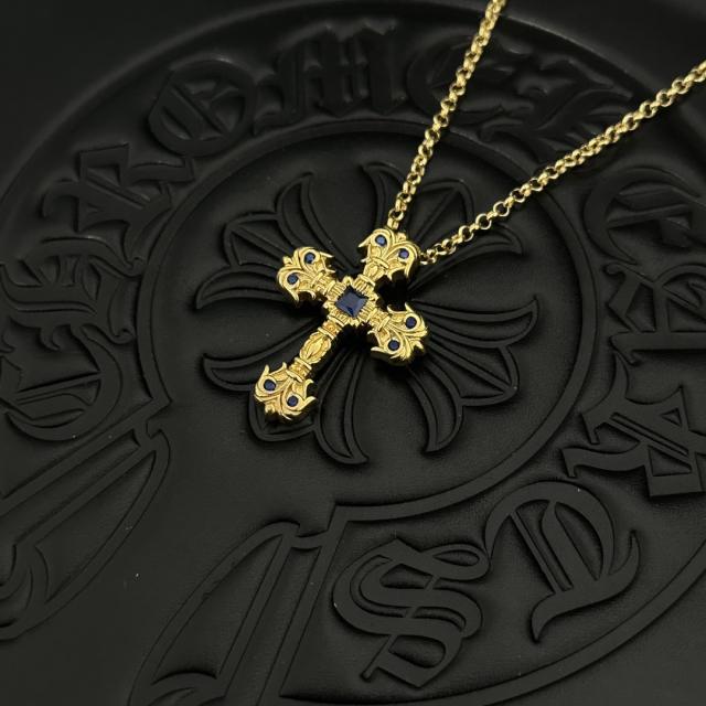 CH 18K Gold Sapphire Flame Cross Cable Necklace