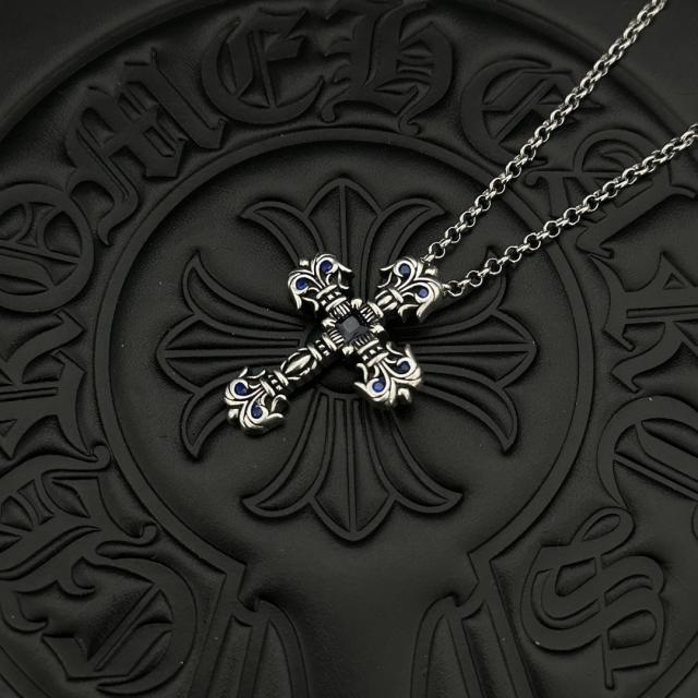 CH 18K Gold Sapphire Flame Cross Cable Necklace