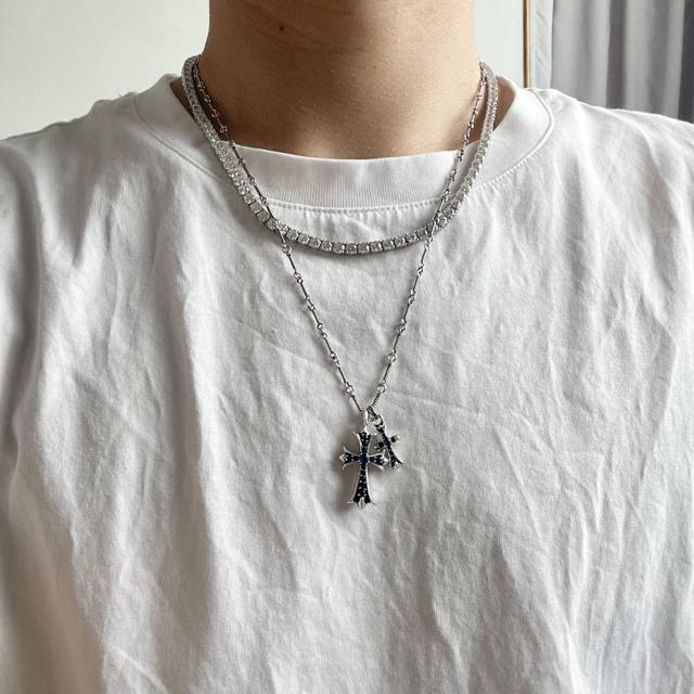 CH Blue Sapphire Twin Large & Mini Cross Necklace