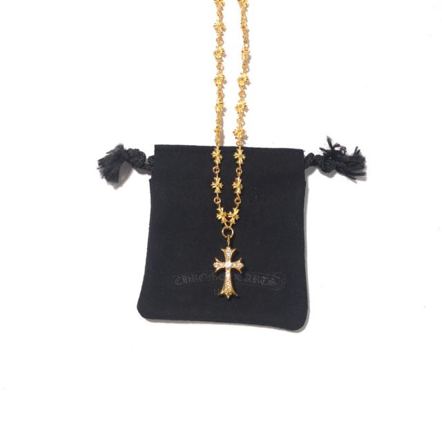 CH 22K Gold Diamond Flame Cross Full Star Link Necklace