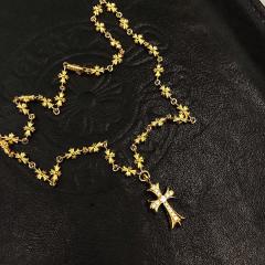 CH 22K Gold Diamond Flame Cross Full Star Link Necklace