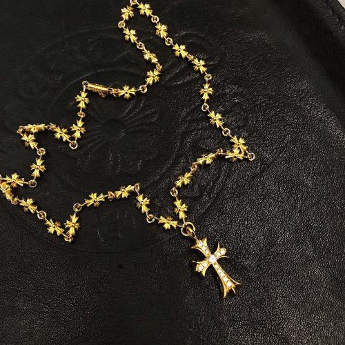 CH 22K Gold Diamond Flame Cross Full Star Link Necklace