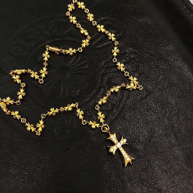 CH 22K Gold Diamond Flame Cross Full Star Link Necklace