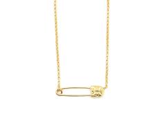 CH 18K Gold Plated Floral Cross Safety Pin Necklace