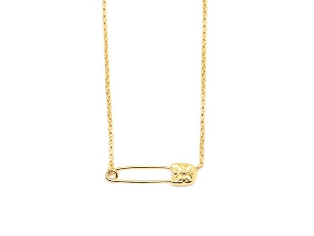 CH 18K Gold Plated Floral Cross Safety Pin Necklace