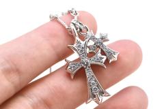 CH 18K Gold Plated White Diamond Twin Cross Twist Chain Necklace 55cm