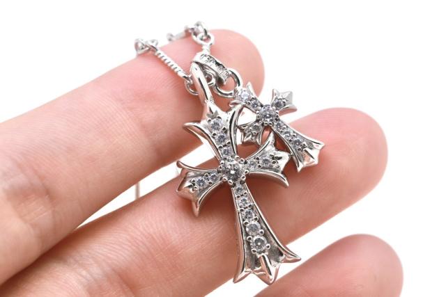 CH 18K Gold Plated White Diamond Twin Cross Twist Chain Necklace 55cm