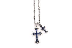 CH Blue Sapphire Twin Large & Mini Cross Necklace