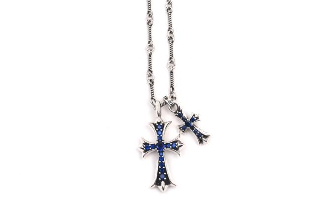 CH Blue Sapphire Twin Large & Mini Cross Necklace