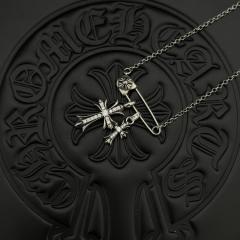 CH White Diamond Twin Cross Safety Pin Cable Link Necklace