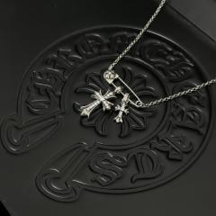 CH White Diamond Twin Cross Safety Pin Cable Link Necklace