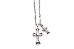 CH Clear White Diamond Twin Large & Mini Cross Twist Chain Necklace
