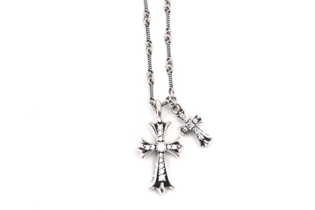 CH Clear White Diamond Twin Large & Mini Cross Twist Chain Necklace