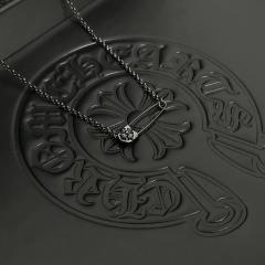 CH Matte Black Floral Cross Safety Pin Cable Necklace