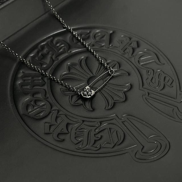 CH Matte Black Floral Cross Safety Pin Cable Necklace
