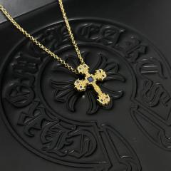 CH 18K Gold Sapphire Flame Cross Cable Necklace