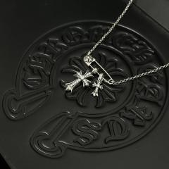 CH Vintage White Diamond Twin Cross Safety Pin Cable Necklace