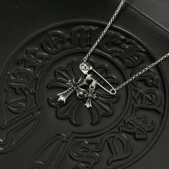 CH Vintage Black Onyx Twin Cross Safety Pin Cable Necklace