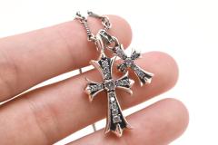 CH Clear White Diamond Twin Large & Mini Cross Twist Chain Necklace