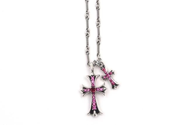 CH Pink Ruby Twin Large & Mini Cross Twist Chain Necklace