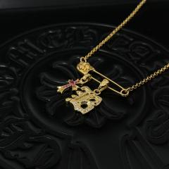 CH 18K Gold Dagger & Pink Cross Safety Pin Cable Necklace