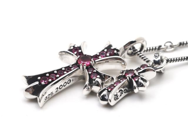CH Pink Ruby Twin Large & Mini Cross Twist Chain Necklace