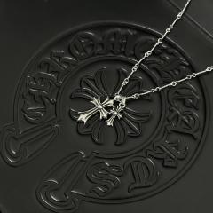 CH Vintage Plain Twin Cross Minimal Cable Necklace