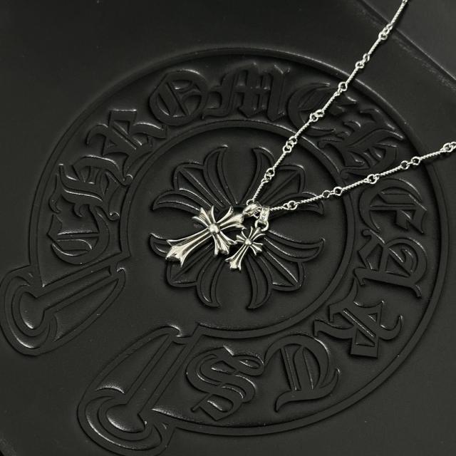 CH Vintage Plain Twin Cross Minimal Cable Necklace