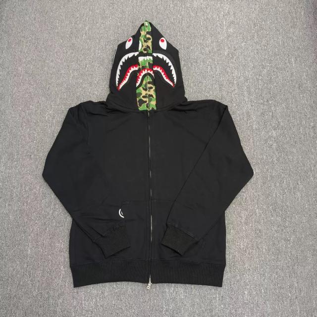 Bape Black Green Camo Lined Shark Full Zip Hoodie