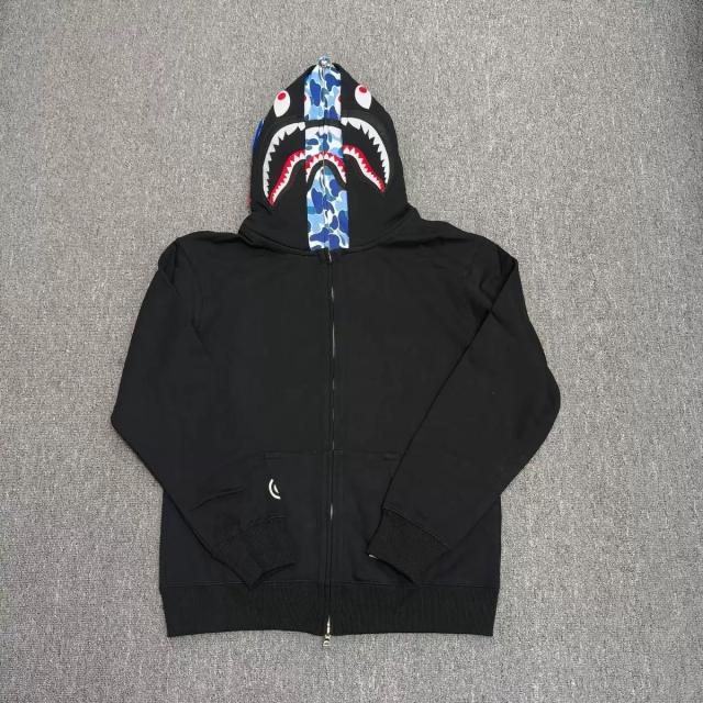 Bape Black Blue Camo Lined Shark Full Zip Hoodie