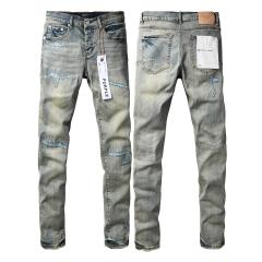 1:1 PURPLE BRΑND Light Sand Wash Blue Repair Stitch Slim Jeans