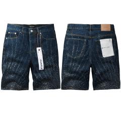 1:1 Quality PURPLE BRΑND Raw Indigo Gradient Rhinestone Knee Length Denim Jort Shorts
