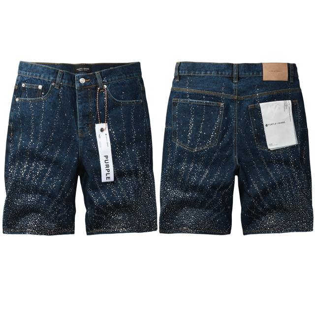1:1 Quality PURPLE BRΑND Raw Indigo Gradient Rhinestone Knee Length Denim Jort Shorts