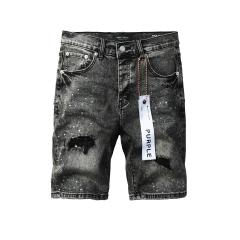 1:1 Quality PURPLE BRΑND Black Grey Wash Rip Rhinestone Denim Jort Shorts