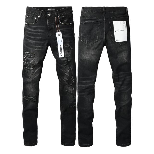 1:1 PURPLE BRΑND Black Wash Star Stud Distressed Slim Jeans