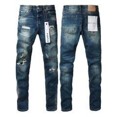 1:1 PURPLE BRΑND Medium Blue Wash Multi Rip Repair Stitch Slim Jeans