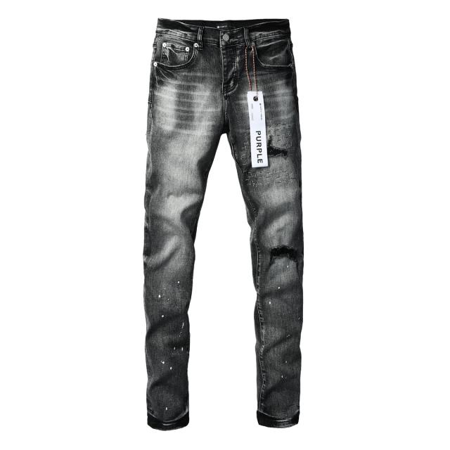 1:1 PURPLE BRΑND Black Grey Wash Repair Stripe Patch Splatter Slim Jeans