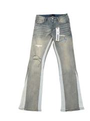 Sand Wash Side Panel Rip Splatter Flare Jeans