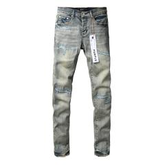 1:1 PURPLE BRΑND Light Sand Wash Blue Repair Stitch Slim Jeans