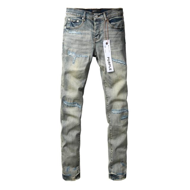 1:1 PURPLE BRΑND Light Sand Wash Blue Repair Stitch Slim Jeans