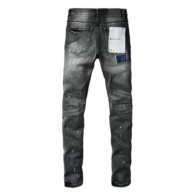 1:1 PURPLE BRΑND Black Grey Wash Repair Stripe Patch Splatter Slim Jeans