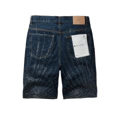 1:1 Quality PURPLE BRΑND Raw Indigo Gradient Rhinestone Knee Length Denim Jort Shorts